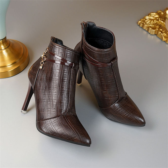 ファスナー付きショートブーツ レディース ポインテッドトゥ ピンヒール スムース 合成皮革 送料無料 美脚 婦人靴 シューズ走れる 歩きやすい カジュアル 