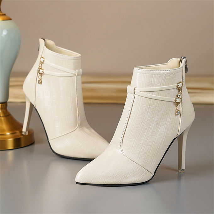 ファスナー付きショートブーツ レディース ポインテッドトゥ ピンヒール スムース 合成皮革 送料無料 美脚 婦人靴 シューズ走れる 歩きやすい カジュアル 