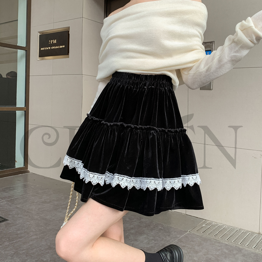 春ベルベットスカートレディース スカート ベルベットスカート ハイウエストフレアスカートミニスカート 着痩せ カジュアル 通勤 オシャレ お出かけ秋冬 気質 