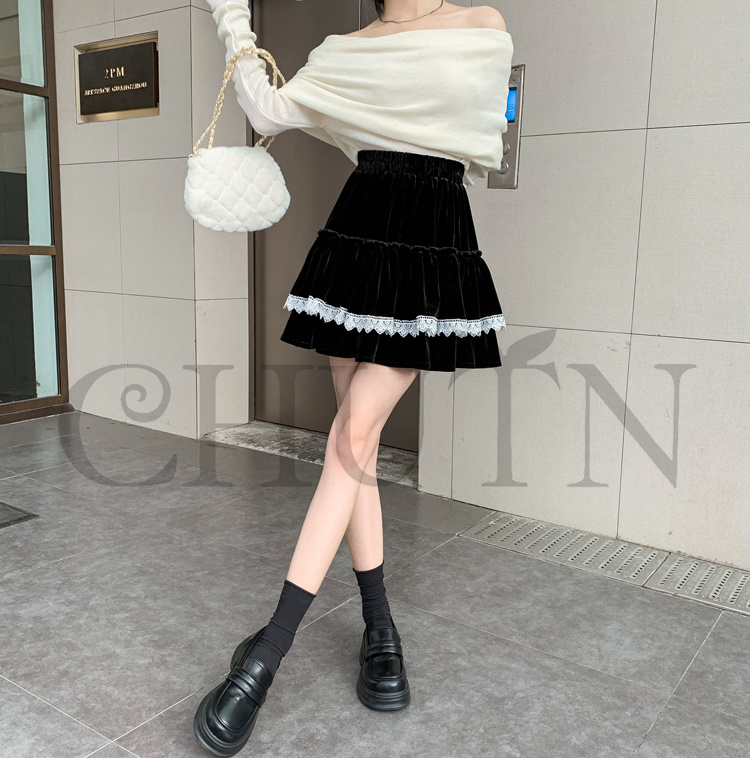 春ベルベットスカートレディース スカート ベルベットスカート ハイウエストフレアスカートミニスカート 着痩せ カジュアル 通勤 オシャレ お出かけ秋冬 気質 