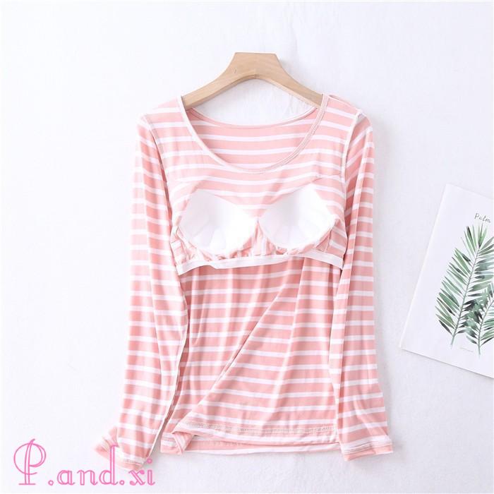 パジャマ レディース ルームウェア 長袖 部屋着 セットアップ 秋 上下セット カップ付き 女性用 2点セット 柔らかめ 寝間着 寝巻き 冬 ストライプ リラックス 