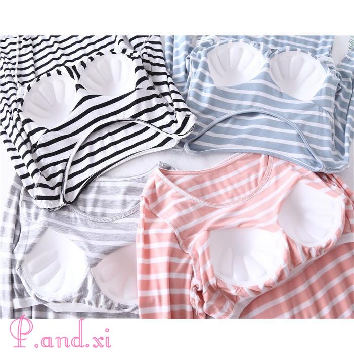 パジャマ レディース ルームウェア 長袖 部屋着 セットアップ 秋 上下セット カップ付き 女性用 2点セット 柔らかめ 寝間着 寝巻き 冬 ストライプ リラックス 