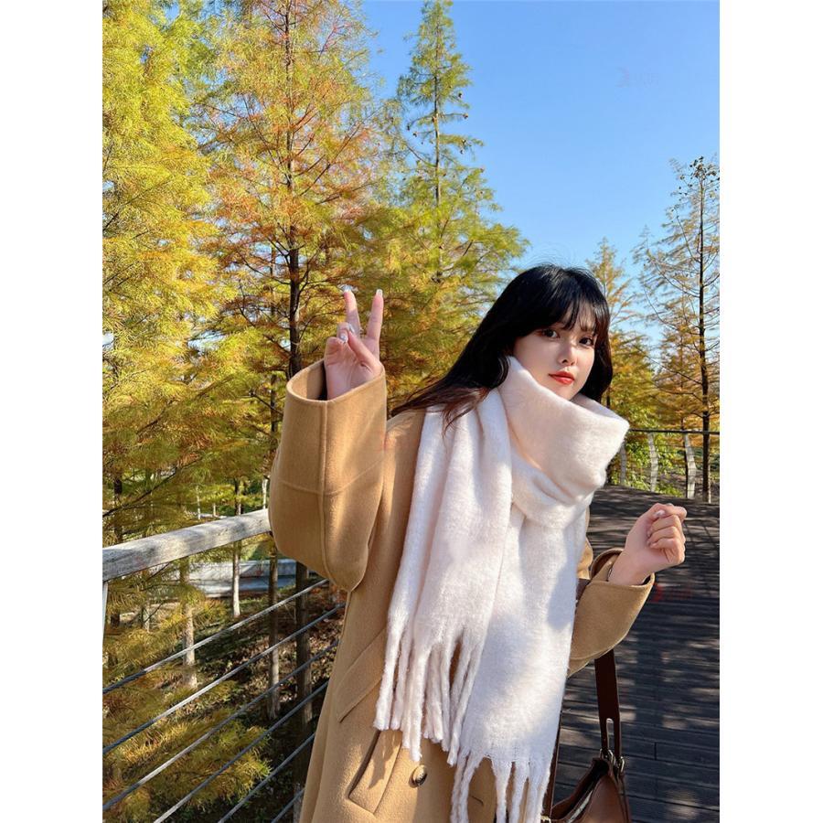 マフラー ボリュームフリンジマフラー レディース ストール かわいい 無地 ボリュームたっぷり プレゼント 大きい 巻物通勤 厚手 暖かい 通学 