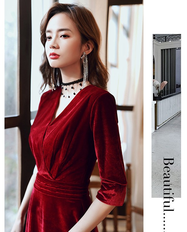 パーティードレス ミモレ丈 結婚式 ワンピース 結婚式ドレス 袖あり ドレス 大きいサイズ Vネック お呼ばれ 母親 ドレス 