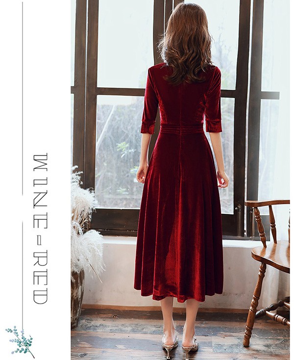 パーティードレス ミモレ丈 結婚式 ワンピース 結婚式ドレス 袖あり ドレス 大きいサイズ Vネック お呼ばれ 母親 ドレス 