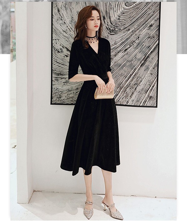 パーティードレス ミモレ丈 結婚式 ワンピース 結婚式ドレス 袖あり ドレス 大きいサイズ Vネック お呼ばれ 母親 ドレス 