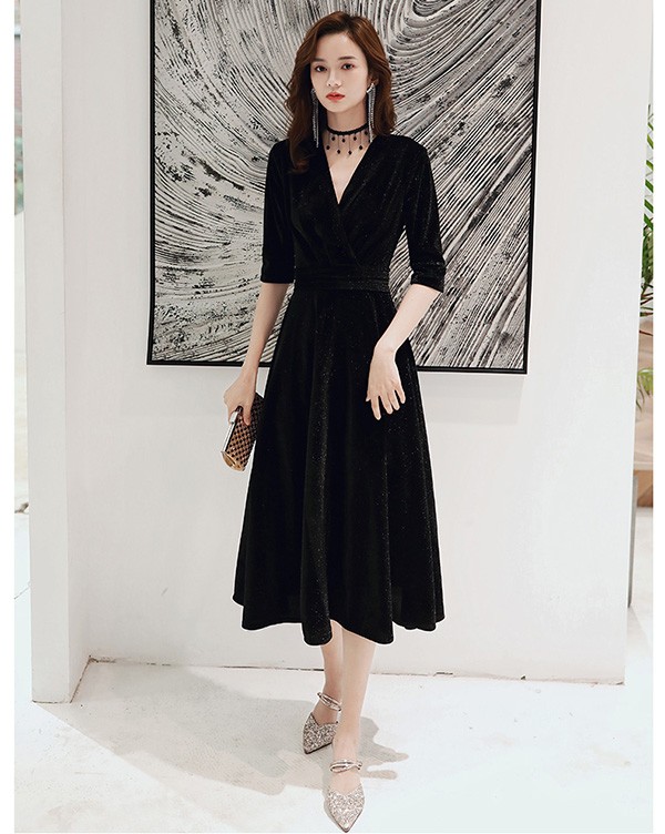 パーティードレス ミモレ丈 結婚式 ワンピース 結婚式ドレス 袖あり ドレス 大きいサイズ Vネック お呼ばれ 母親 ドレス 