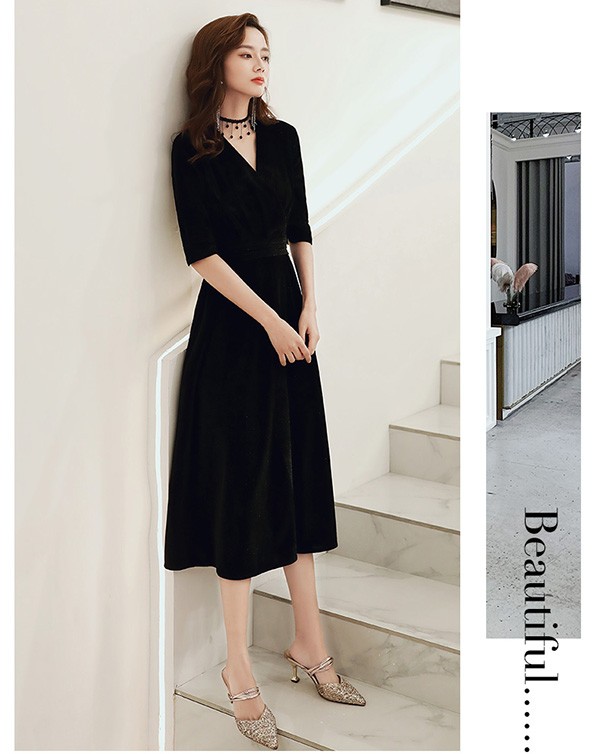 パーティードレス ミモレ丈 結婚式 ワンピース 結婚式ドレス 袖あり ドレス 大きいサイズ Vネック お呼ばれ 母親 ドレス 