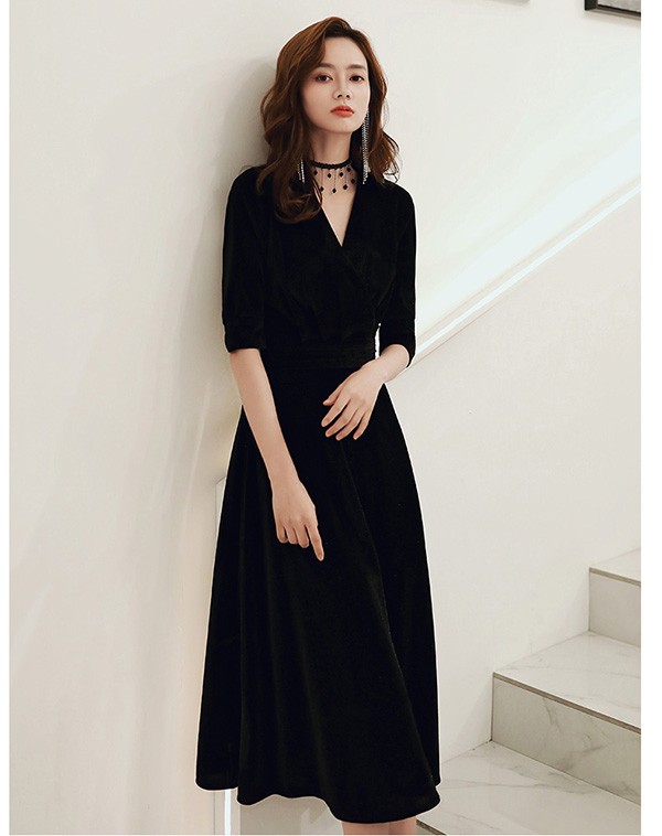 パーティードレス ミモレ丈 結婚式 ワンピース 結婚式ドレス 袖あり ドレス 大きいサイズ Vネック お呼ばれ 母親 ドレス 