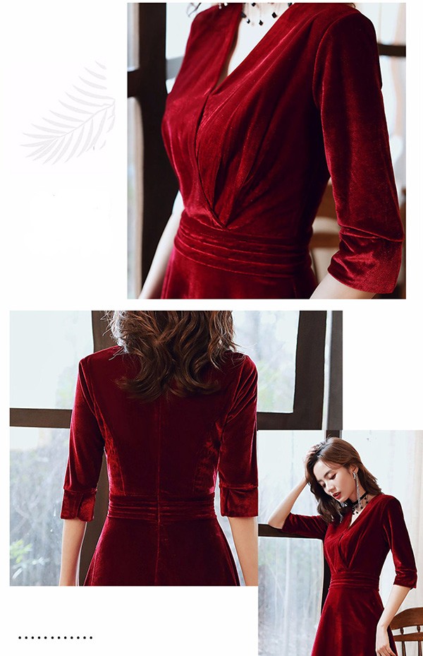 パーティードレス ミモレ丈 結婚式 ワンピース 結婚式ドレス 袖あり ドレス 大きいサイズ Vネック お呼ばれ 母親 ドレス 