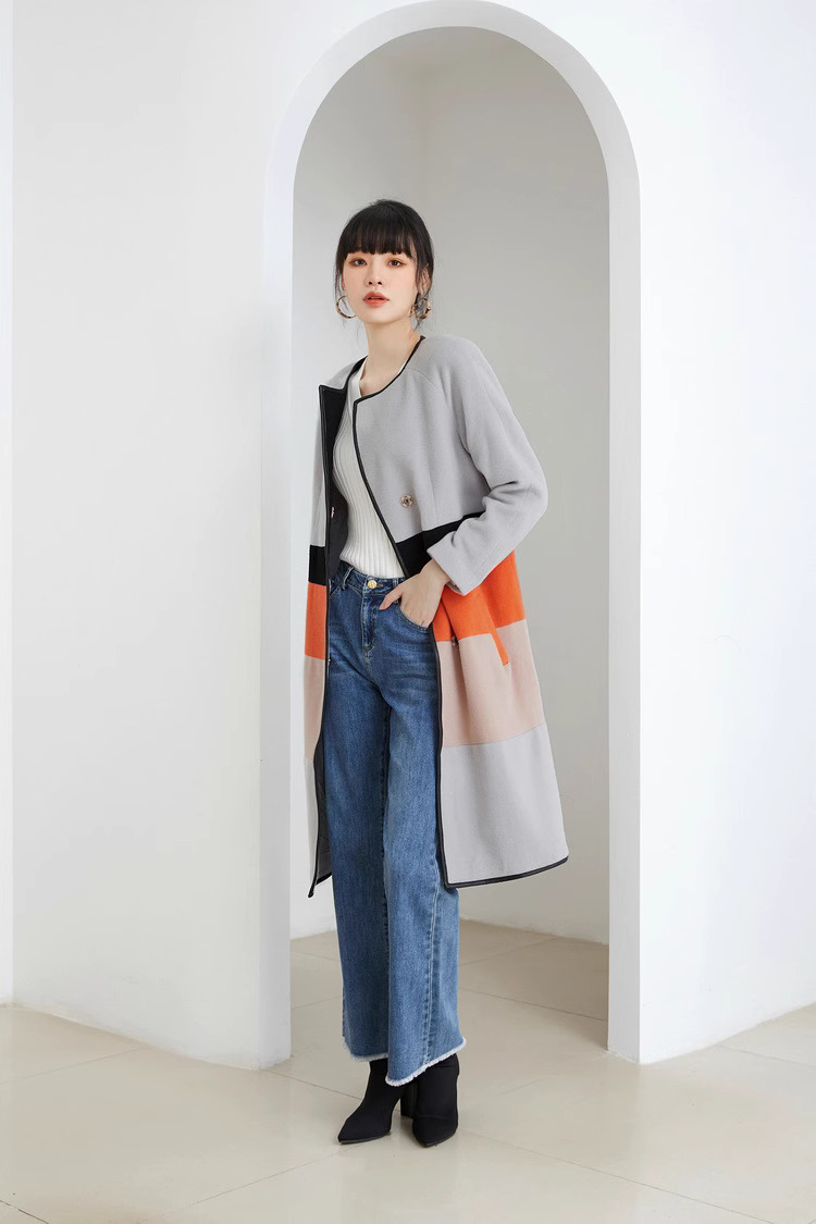 ノーカラーコート レディース 冬 きれいめ アウター レディース レディース デザインコート 韓国 秋冬 ロングコート ラウンドネック カジュアル 黒 コート 