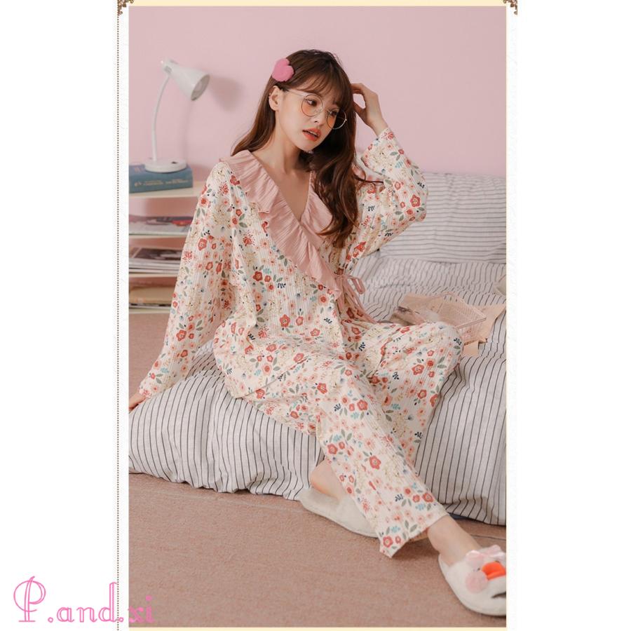 パジャマ ルームウェア レディース 綿 肌触りも良く花柄 パジャマ長袖 ルームウェア ロングパンツ 部屋着 女性 寝巻き 姫系 可愛い 