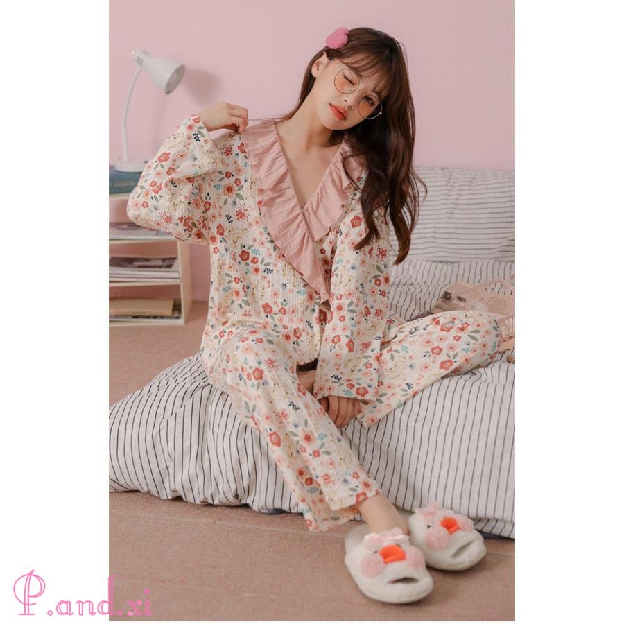 パジャマ ルームウェア レディース 綿 肌触りも良く花柄 パジャマ長袖 ルームウェア ロングパンツ 部屋着 女性 寝巻き 姫系 可愛い 