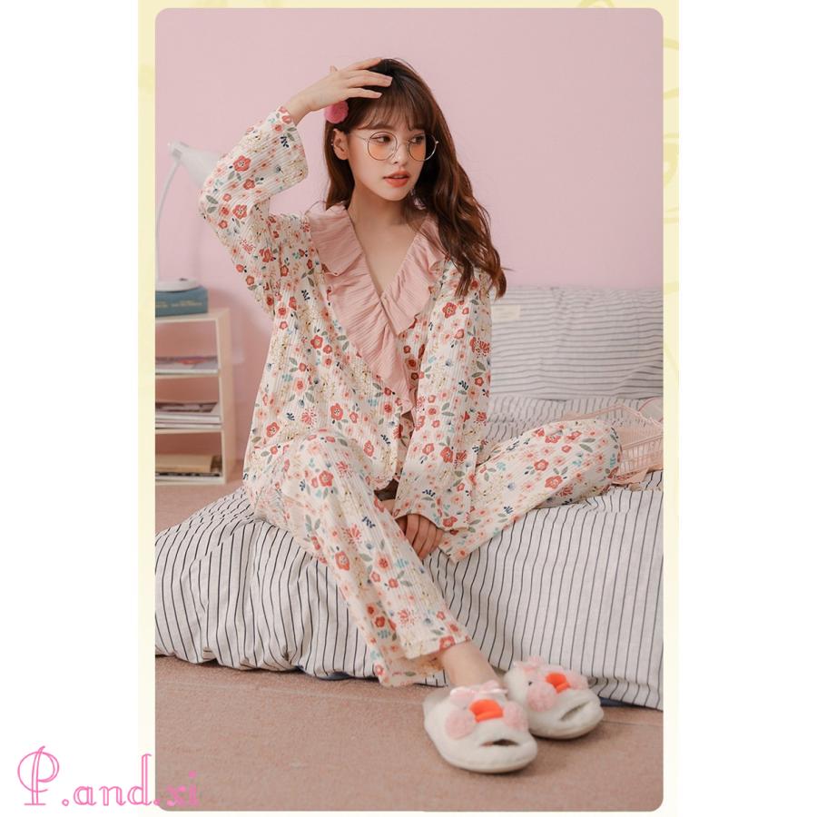 パジャマ ルームウェア レディース 綿 肌触りも良く花柄 パジャマ長袖 ルームウェア ロングパンツ 部屋着 女性 寝巻き 姫系 可愛い 