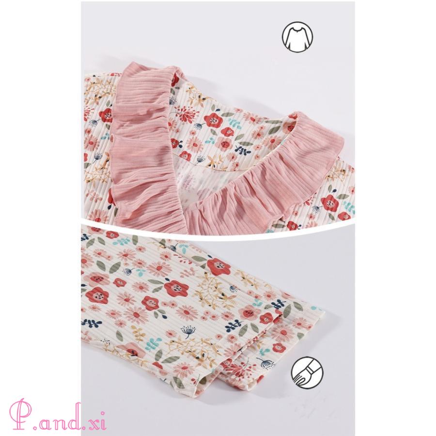 パジャマ ルームウェア レディース 綿 肌触りも良く花柄 パジャマ長袖 ルームウェア ロングパンツ 部屋着 女性 寝巻き 姫系 可愛い 