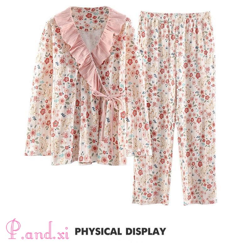 パジャマ ルームウェア レディース 綿 肌触りも良く花柄 パジャマ長袖 ルームウェア ロングパンツ 部屋着 女性 寝巻き 姫系 可愛い 