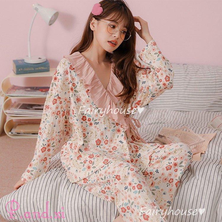 パジャマ ルームウェア レディース 綿 肌触りも良く花柄 パジャマ長袖 ルームウェア ロングパンツ 部屋着 女性 寝巻き 姫系 可愛い 