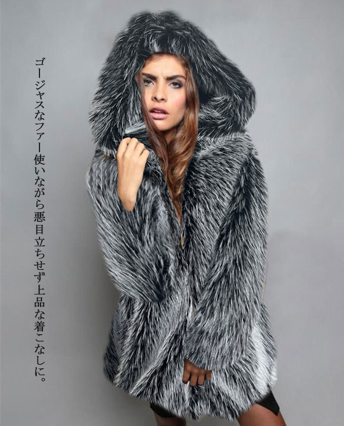 ファーコート レディース 毛皮コート フォックス フェイクファー ショートコート 暖かい 大衿ロッグジャケット アウター 防寒 フード付き 冬服 