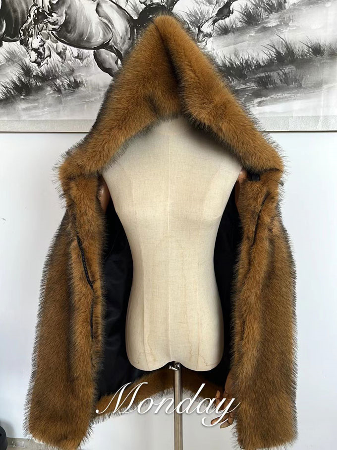 ファーコート レディース 毛皮コート フォックス フェイクファー ショートコート 暖かい 大衿ロッグジャケット アウター 防寒 フード付き 冬服 