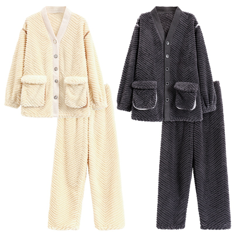 ルームウェア ペアパジャマ ナイトウェア レディース メンズ 前開き上下セット 寝間着 ペアルック ボア長袖 暖かい 部屋着 秋冬 厚手 もこもこ 裏起毛 防寒 