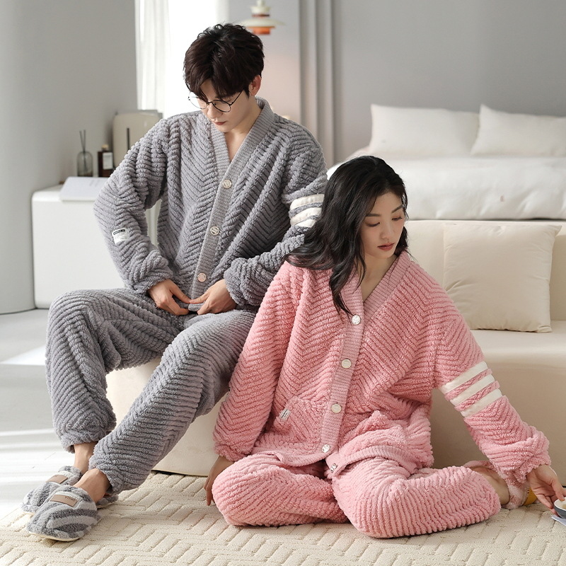 ルームウェア ペアパジャマ ナイトウェア レディース メンズ 前開き上下セット 寝間着 ペアルック ボア長袖 暖かい 部屋着 秋冬 厚手 もこもこ 裏起毛 防寒 