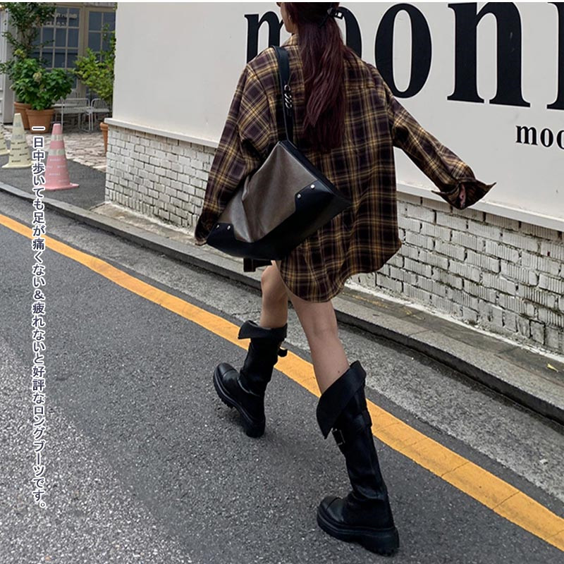 ロングブーツ ジョッキーブーツ レディース ヒール4CM きれいめ 歩きやすい ストレッチ 送料無料 ベルト付き イベント ファスナー パーティー コーデ 