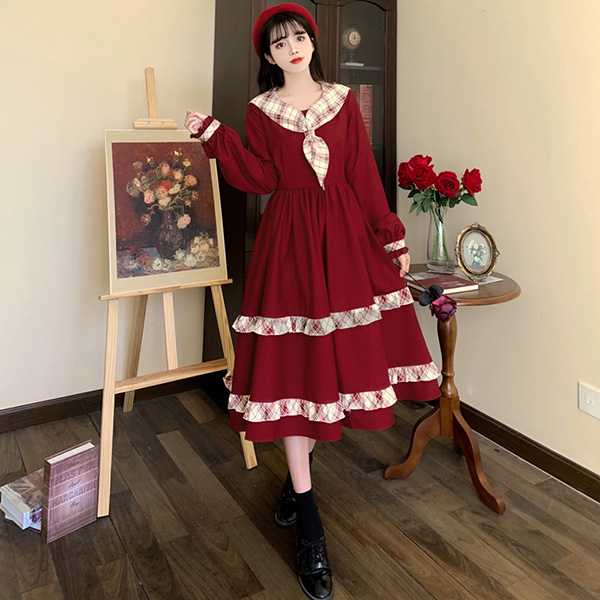 ワンピース 冬服 秋冬 長袖 フレンチ レトロ レディース エレファッション パーティー お出かけ おしゃれ 上品 かわいい 大きいサイズ Aライン 