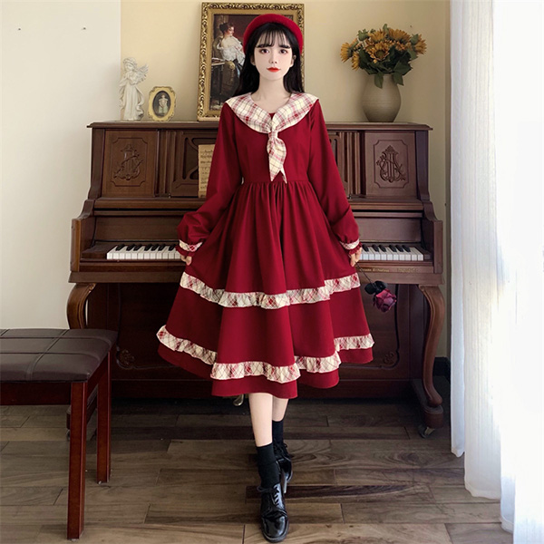 ワンピース 冬服 秋冬 長袖 フレンチ レトロ レディース エレファッション パーティー お出かけ おしゃれ 上品 かわいい 大きいサイズ Aライン 
