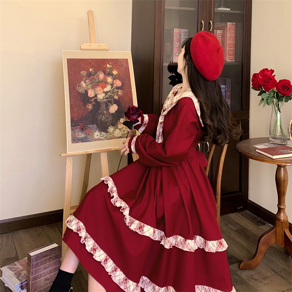 ワンピース 冬服 秋冬 長袖 フレンチ レトロ レディース エレファッション パーティー お出かけ おしゃれ 上品 かわいい 大きいサイズ Aライン 