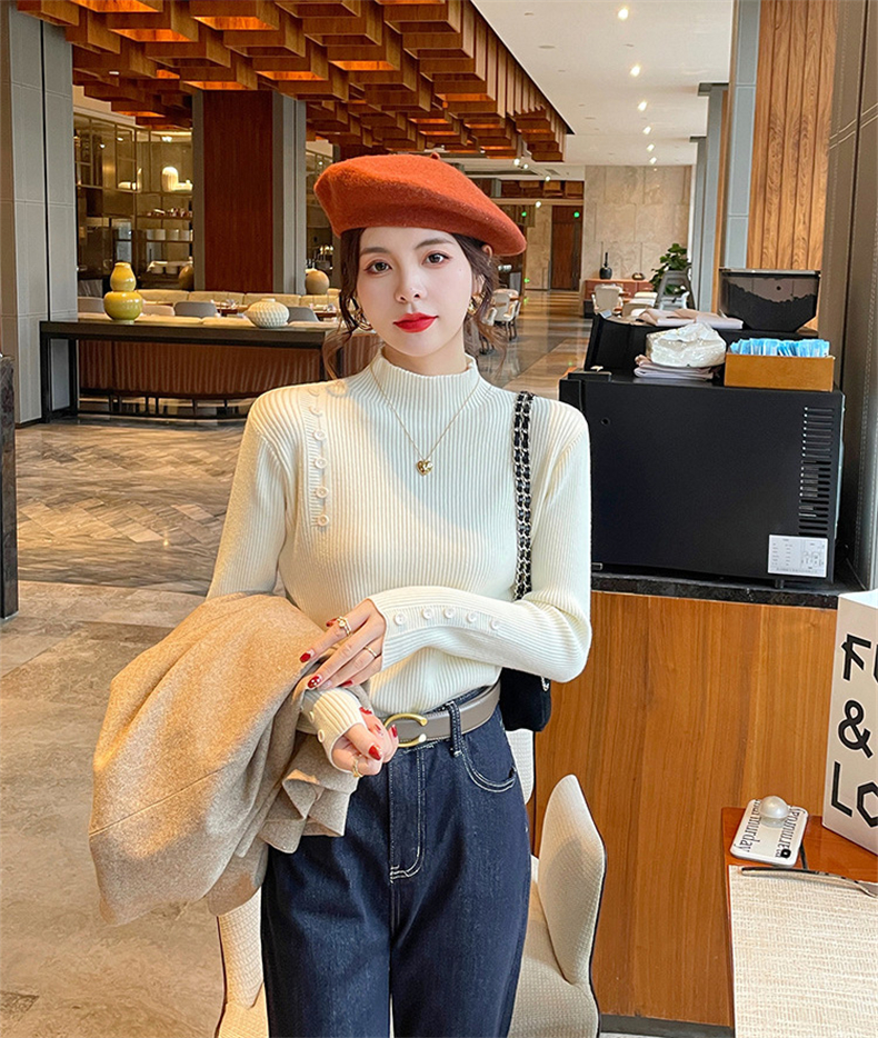 セーターボトリングシャツ女性のための秋冬 2023 新しいスタイル外国スタイルのインナー層厚いハイエンドニットハーフタートルネックホワイトトップ  