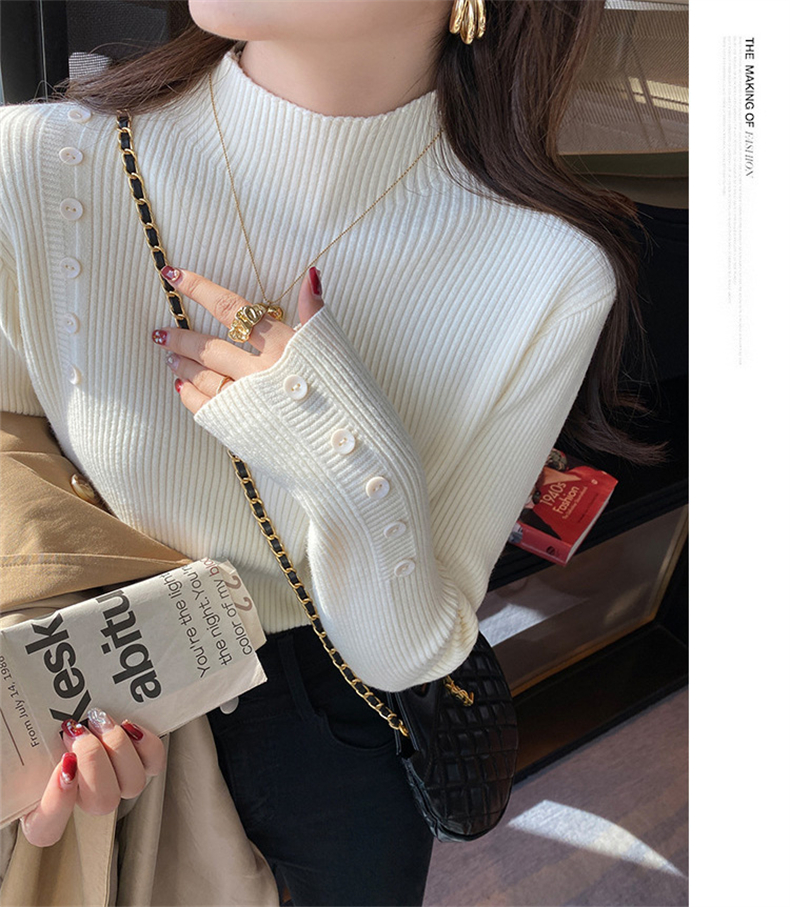 セーターボトリングシャツ女性のための秋冬 2023 新しいスタイル外国スタイルのインナー層厚いハイエンドニットハーフタートルネックホワイトトップ  