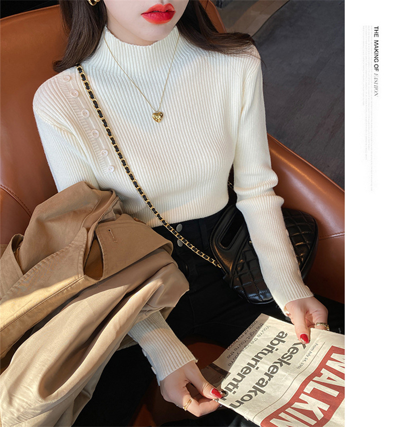 セーターボトリングシャツ女性のための秋冬 2023 新しいスタイル外国スタイルのインナー層厚いハイエンドニットハーフタートルネックホワイトトップ  