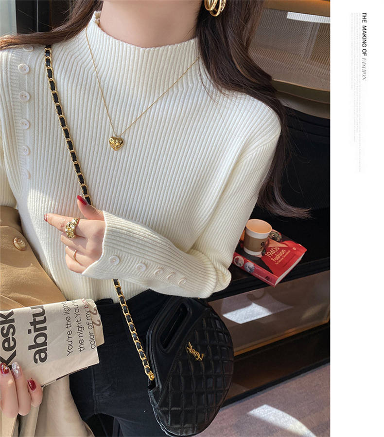 セーターボトリングシャツ女性のための秋冬 2023 新しいスタイル外国スタイルのインナー層厚いハイエンドニットハーフタートルネックホワイトトップ  