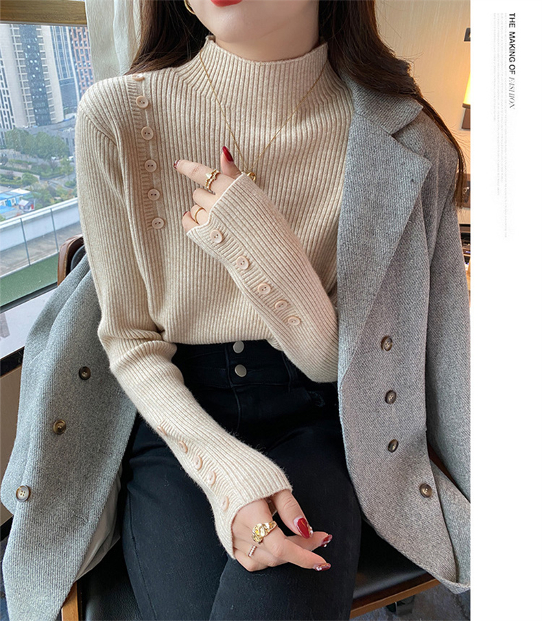 セーターボトリングシャツ女性のための秋冬 2023 新しいスタイル外国スタイルのインナー層厚いハイエンドニットハーフタートルネックホワイトトップ  
