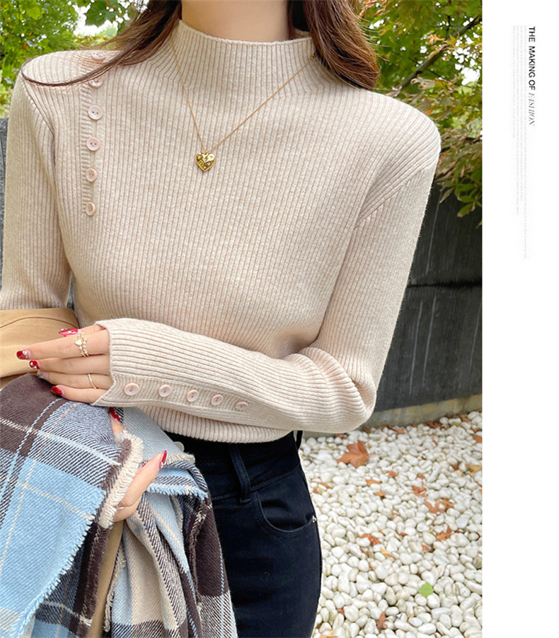 セーターボトリングシャツ女性のための秋冬 2023 新しいスタイル外国スタイルのインナー層厚いハイエンドニットハーフタートルネックホワイトトップ  