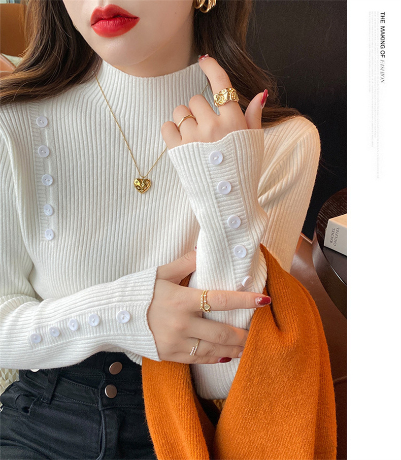 セーターボトリングシャツ女性のための秋冬 2023 新しいスタイル外国スタイルのインナー層厚いハイエンドニットハーフタートルネックホワイトトップ  