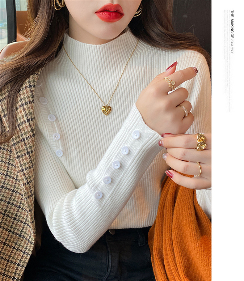 セーターボトリングシャツ女性のための秋冬 2023 新しいスタイル外国スタイルのインナー層厚いハイエンドニットハーフタートルネックホワイトトップ  