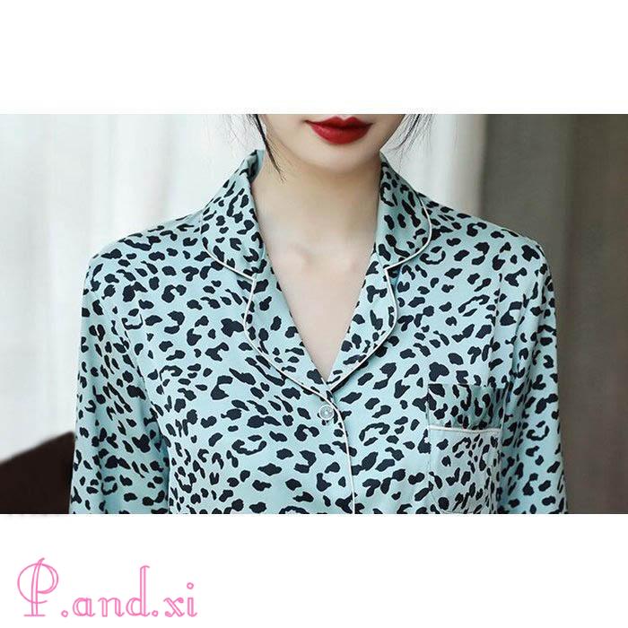 ルームウェア 長袖 レディース 上下セット パジャマ 前開き 部屋着 2点セット セックス セットアップ 着心地良い 上下 ヒョウ柄 パンツ 