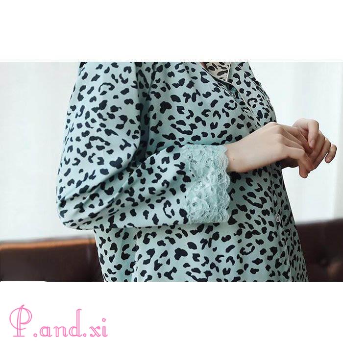 ルームウェア 長袖 レディース 上下セット パジャマ 前開き 部屋着 2点セット セックス セットアップ 着心地良い 上下 ヒョウ柄 パンツ 