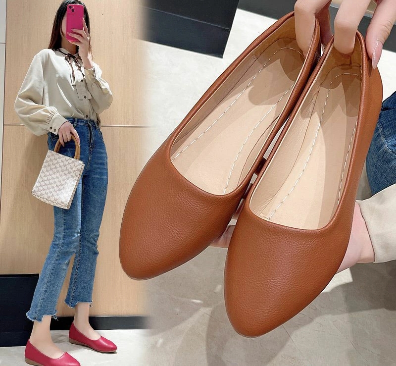 フラットパンプス 痛くない ペタンコ ぺたんこ レディース 靴 滑り止め ローヒール 歩きやすい バレエポインテッドトゥパンプス 