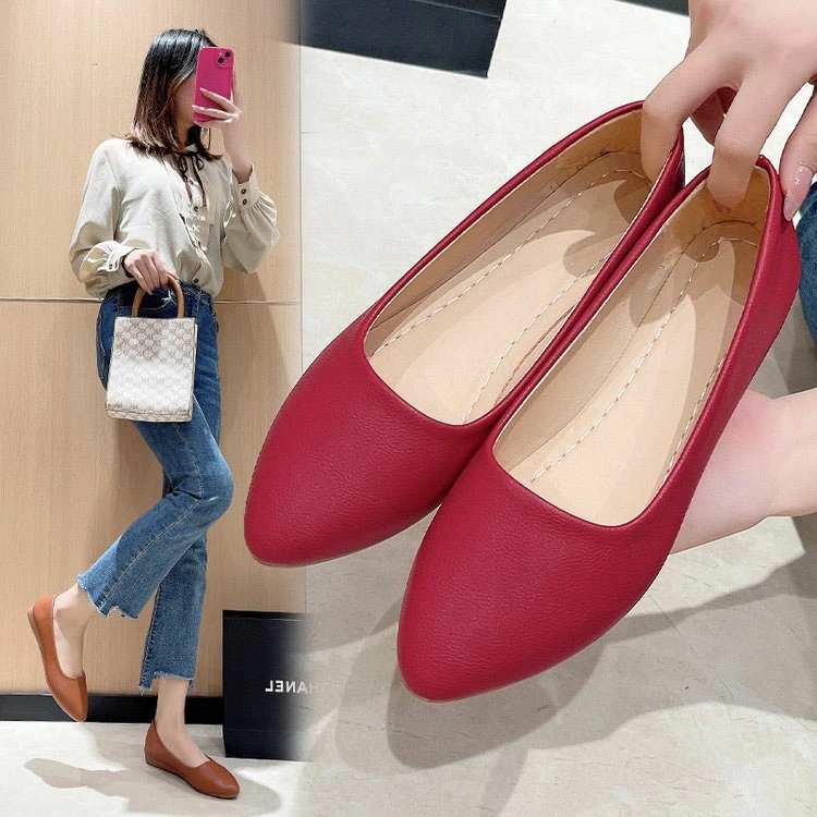 フラットパンプス 痛くない ペタンコ ぺたんこ レディース 靴 滑り止め ローヒール 歩きやすい バレエポインテッドトゥパンプス 