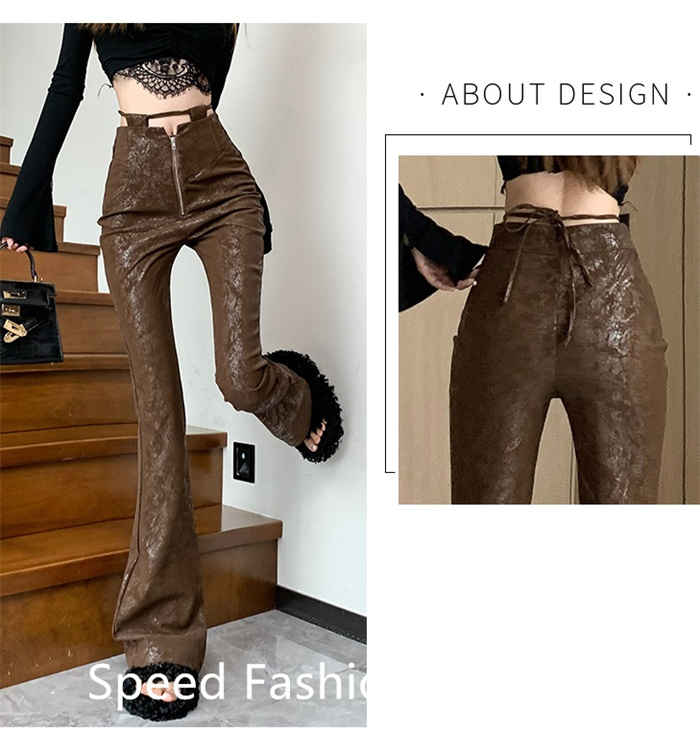 レザーラッパズボン レディース ファッション フレアパンツ ロングズボン フィッシュテール スリム着痩せストレッチボ ハイウエスト 