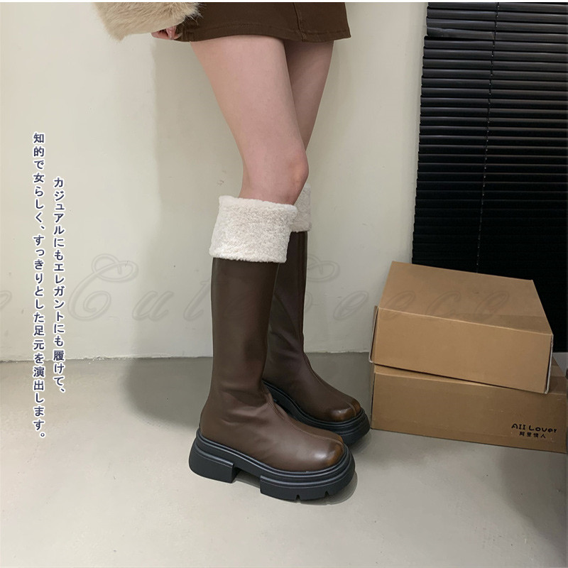 ロングブーツ レディース ボア付き 内ボア スリム 暖かい 防寒 ヒール4CM 保温 安定感 送料無料 ファッション 防水 快適フィット おでかけ デイ旅行 