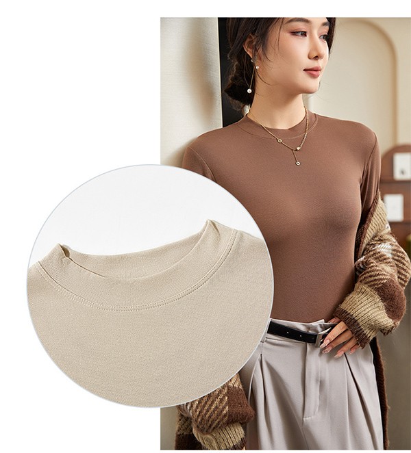 インナー 長袖 ネック レディース トップス カットソー シンプル ベーシック シルキータッチ 