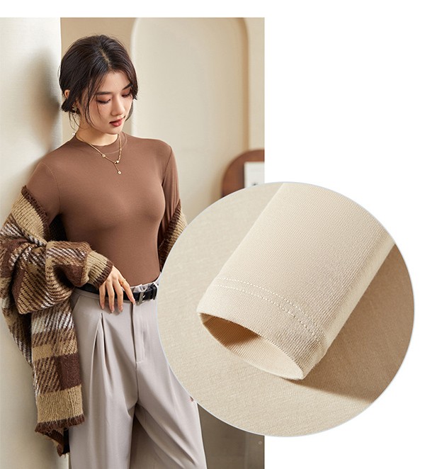 インナー 長袖 ネック レディース トップス カットソー シンプル ベーシック シルキータッチ 