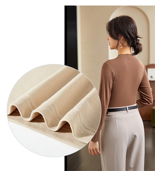 インナー 長袖 ネック レディース トップス カットソー シンプル ベーシック シルキータッチ 