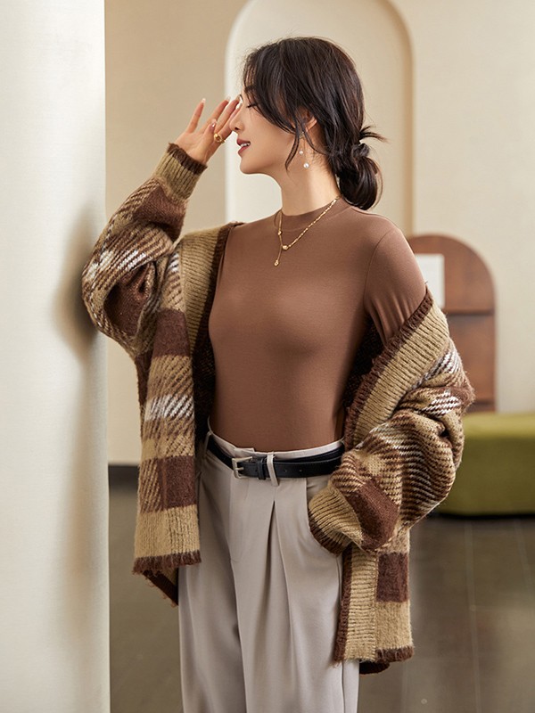 インナー 長袖 ネック レディース トップス カットソー シンプル ベーシック シルキータッチ 