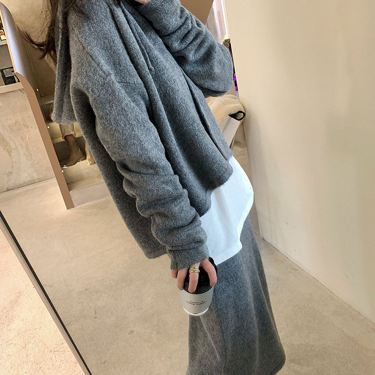 セットアップ レディース 韓国 ニット ニットアップ スカート フーディー 冬 長袖 秋 ミモレ丈 ニットスカート カーディガン コーディネイト 