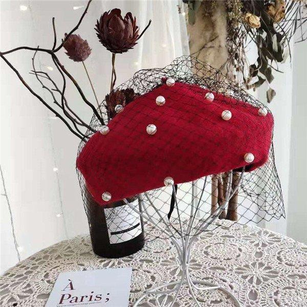 ベレー帽 帽子 パールベレー帽 パール付き ベレー レディース 春秋冬 レース きれいめ ビーズ おしゃれ ウール混 女性用 あったか 