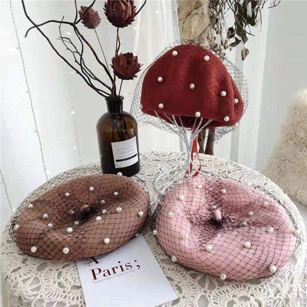 ベレー帽 帽子 パールベレー帽 パール付き ベレー レディース 春秋冬 レース きれいめ ビーズ おしゃれ ウール混 女性用 あったか 